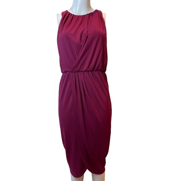 Adrianna Papell Womens Long Drape Dress Pleated Front Back Keyhole Maroon SZ 4P - Picture 2 of 8